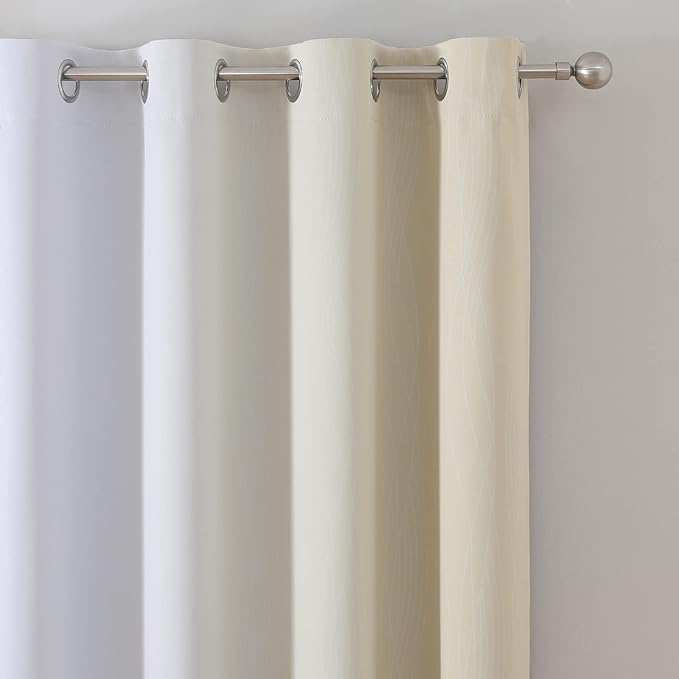 Estelar Textiler Beige and Greyish White Blackout Curtains 108 Inches Long - Image 4