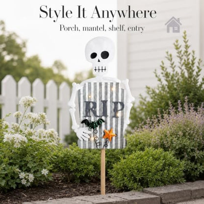 Mud Pie Skeleton Halloween Decor, Light Up Skeleton Yard Stake