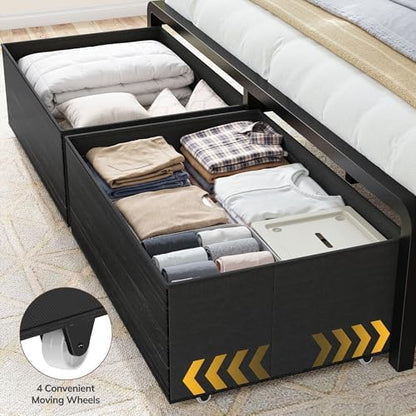 homkdom queen size bed frame with 8 drawers, side view