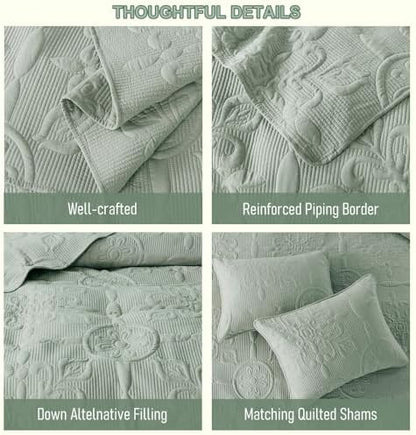 sage green damask quilt queen size bedding sets, package contents