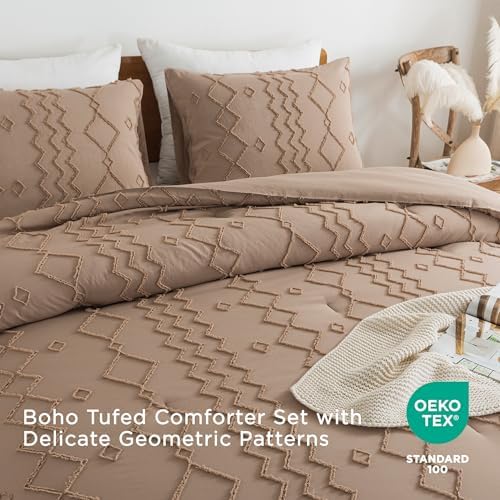 Andency California King Comforter Set Taupe, 3 Pieces Bedding