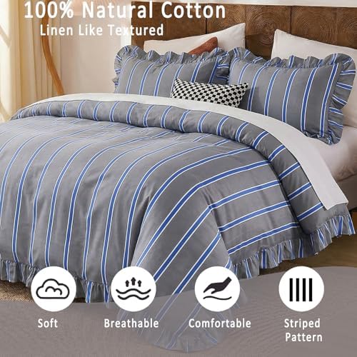 merryword blue and gray striped duvet cover set, side view