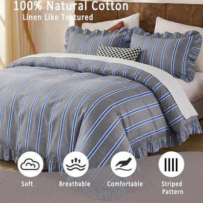 merryword blue and gray striped duvet cover set, side view