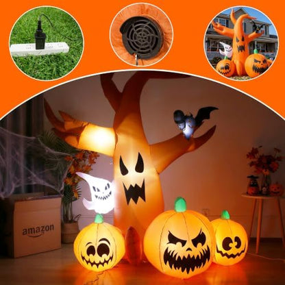7.9 FT Halloween Inflatable Spooky Tree Outdoor Decor with Built-in LED Lights, Blow Up Yard Decoration for Haunted House Garden Lawn Halloween Party