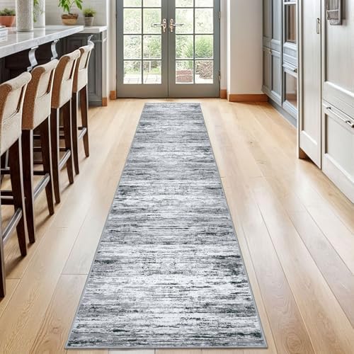 lansny modern abstract runner rug 2x12, black grey shown in use