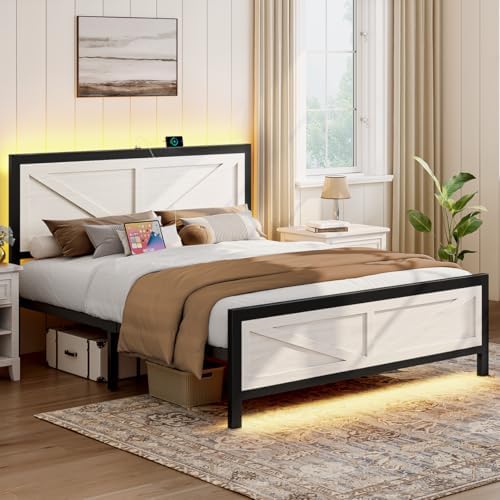 rustic bed frame full size with barn door, close-up detail