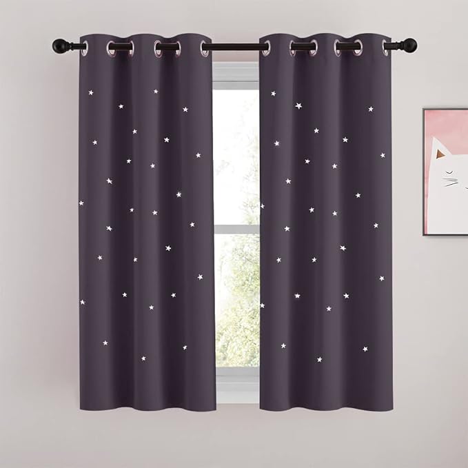 NICETOWN Cutout Stars Curtains for Kids Room 2 Panels Romantic Sparkle Starry by NICETOWN