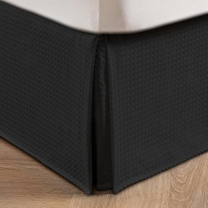 MIYE Pleated Waffle Weave Bed Skirt, Tailored Dust Ruffle 18 Inch Drop Easy Fit - Image 2