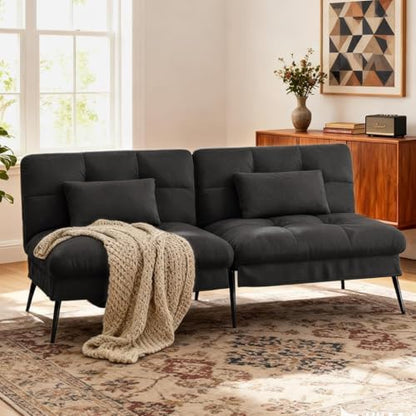 comhoma 72″ convertible futon sofa bed, adjustable backrest shown in use