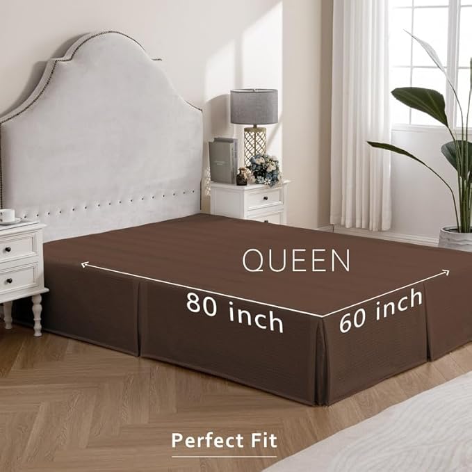 MIYE Pleated Waffle Weave Bed Skirt, Tailored Dust Ruffle 18 Inch Drop Easy Fit - Image 6
