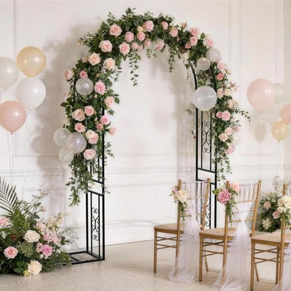 VINGLI Garden Arbor, 7.6ft Arch Trellis for Climbing Plants, Metal Garden Arbor with Flat Base, for Wedding, Entryway, Courtyard, Arch for Halloween, Christmas