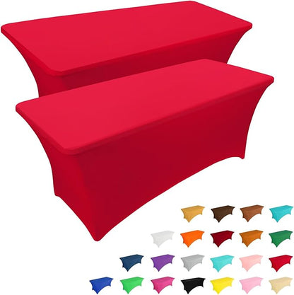 IVAPUPU 2 Pack 8FT Table Cloth for Rectangular Fitted Events Stretch Red Table by IVAPUPU