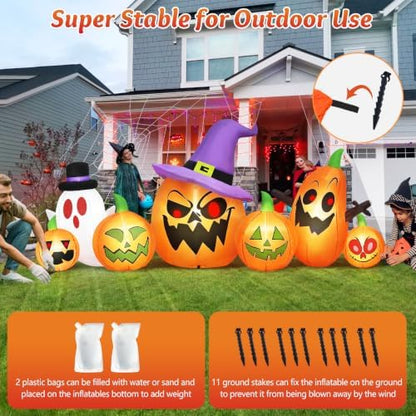 Danxilu 8FT Long Halloween Inflatables Pumpkin Witch Hat & Ghost Combo