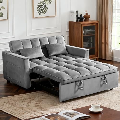 Sleeper Sofa Bed with Adjustable Backrest & Side Pockets, Gray