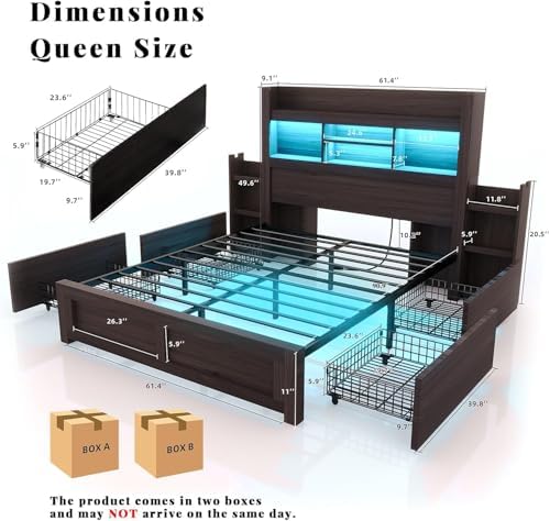 luxoak queen bed frame with bookcase headboard & shown in use