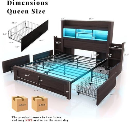 luxoak queen bed frame with bookcase headboard & shown in use