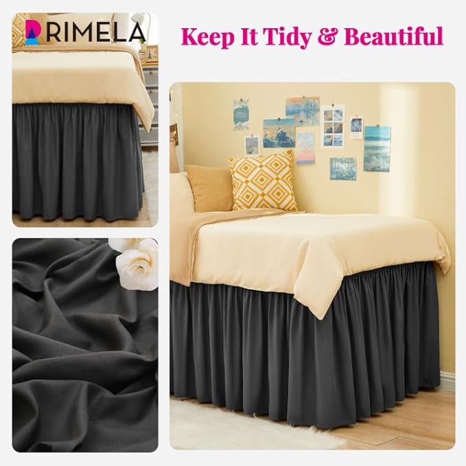 RIMELA Dorm Bed Skirt Twin XL 32 Inch Drop, Dark Grey Bedskirt Solid Silky - Image 4