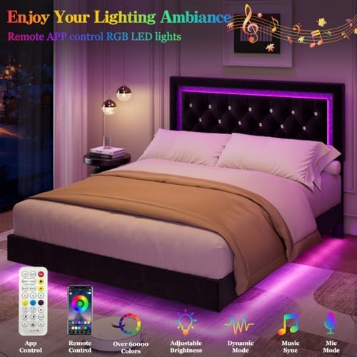 garvee floating bed frame queen size with smart, close-up detail