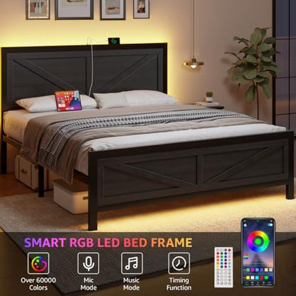 dogibixo full size bed frame with led lights, close-up detail