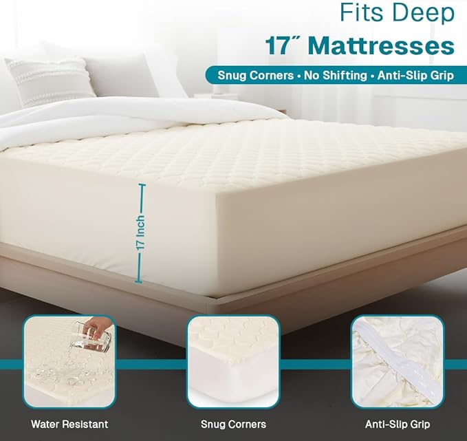 FABDREAMS Organic Quilted Mattress Protector Queen Size | Mattress Pad| - Image 6