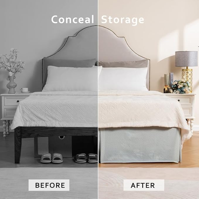 MIYE Pleated Waffle Weave Bed Skirt, Tailored Dust Ruffle 16 Inch Drop Easy Fit - Image 5