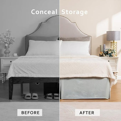 MIYE Pleated Waffle Weave Bed Skirt, Tailored Dust Ruffle 12 Inch Drop Easy Fit - Image 5