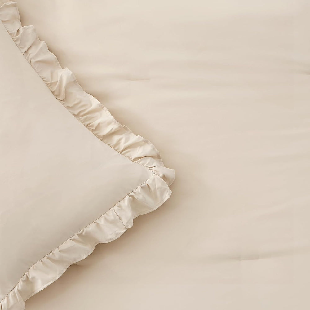 Queen Comforter Set Beige, 3 Piece Bedding Sets, Ruffle Bed in a Bag