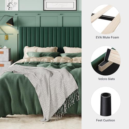 allewie king bed frame, velvet upholstered platform bed showing dimensions
