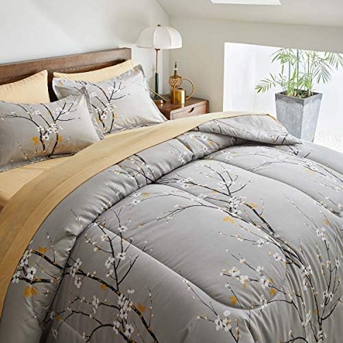 gray comforter sheet set bed in a bag showing dimensions