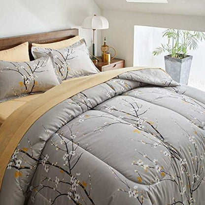 gray comforter sheet set bed in a bag showing dimensions