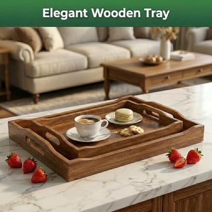 acacia wood serving tray set of 2 with on a desk or shelf