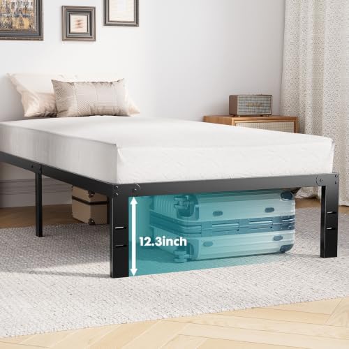 olixis 14in twin metal bed frame, sturdy support, side view
