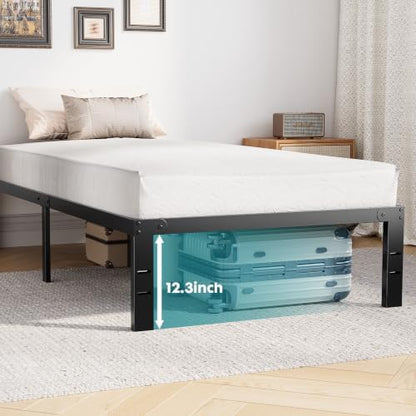 olixis 14in twin metal bed frame, sturdy support, side view