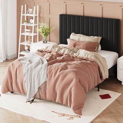 allewie twin bed frame, velvet upholstered platform bed, side view