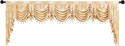 ELKCA Golden Floral Jacquard Swag Waterfall Valance - Image 6