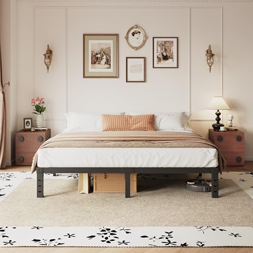 14 inch metal cal king bed frame with, front angle view