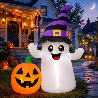 Toiyjofe 5.5FT Halloween Inflatables Ghost with Pumpkin Yard Decoration