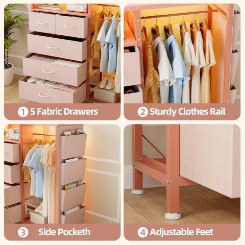dresser with clothes rack, 5 drawer chest with on a desk or shelf