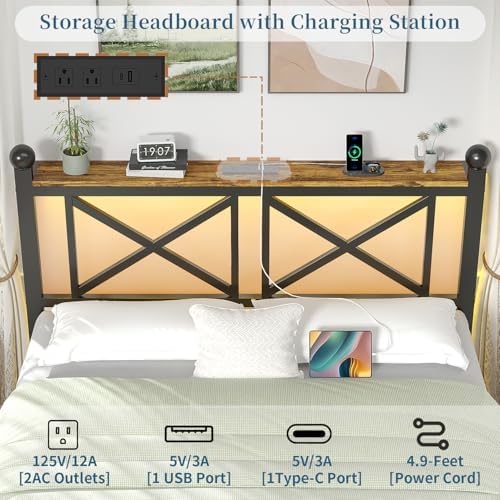 dynjest full size black heavy duty bed frame, side view