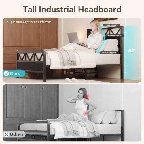 immerstable queen size bed frame with 51.2" tall, close-up detail