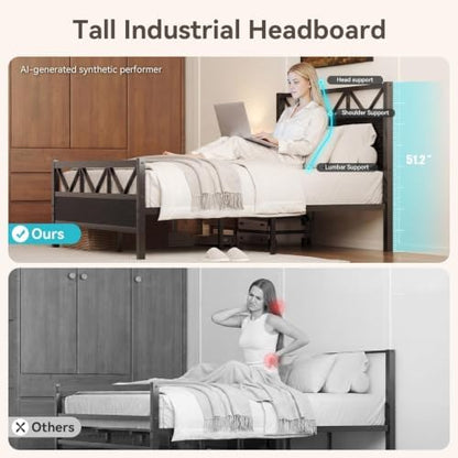 immerstable queen size bed frame with 51.2" tall, close-up detail