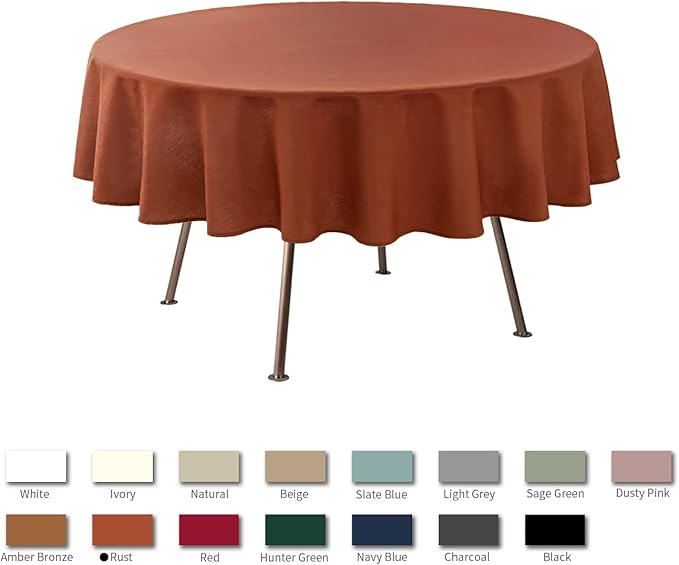 maxmill Round Slubby Textured Tablecloth Spill-Proof Wrinkle Free Soft Jacquard - Image 3
