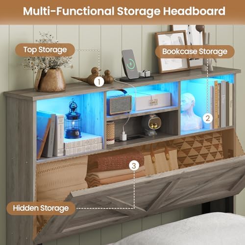 aogllati twin bed with storage bookcase headboard and, close-up detail