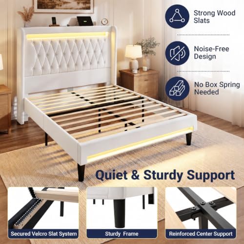 allewie full size upholstered bed frame with led on a desk or shelf