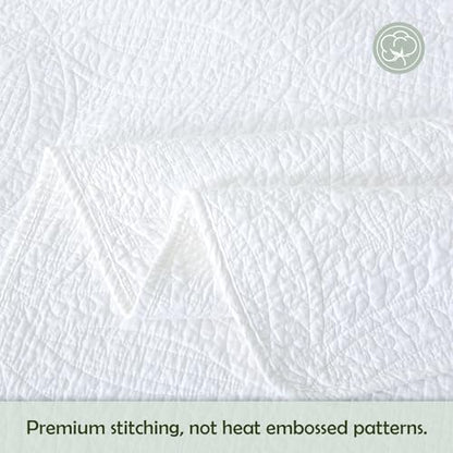 white 100% cotton queen size quilt bedding set on a desk or shelf