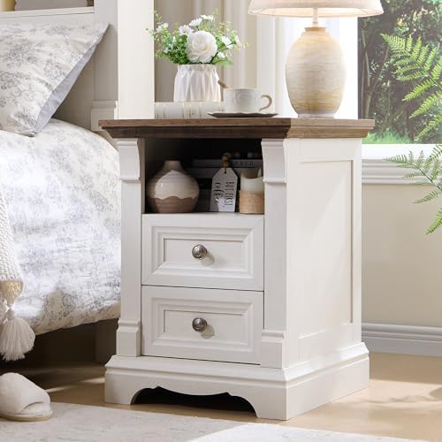 farmhouse nightstand with charging station 18"wood end table on a desk or shelf