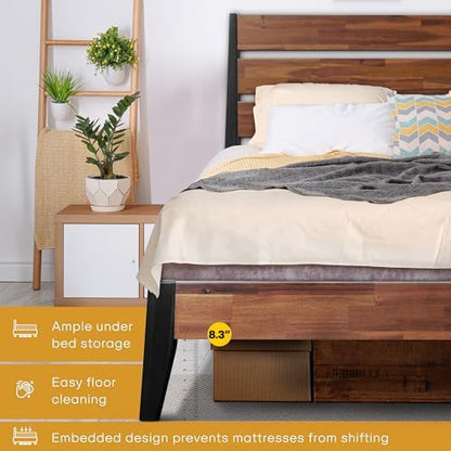 acacia emery bed frame with headboard 100% solid, close-up detail