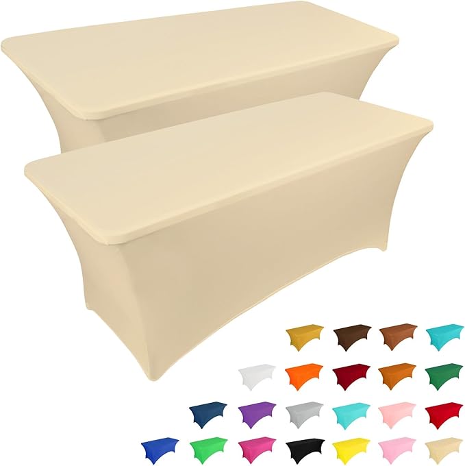 IVAPUPU 2 Pack 4FT Table Cloth for Rectangular Fitted Events Stretch Champagne by IVAPUPU