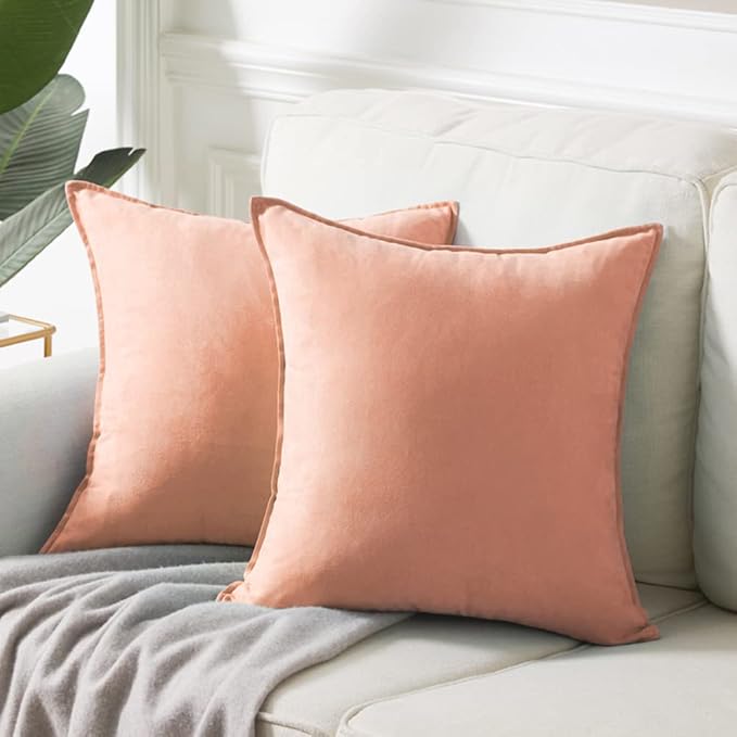 Fancy Homi 24x24 Pillow Covers, Super Soft Faux Suede Square Solid Coral by Fancy+Homi
