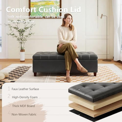 joveco 51 inch storage bench,leather tufted storage ottoman showing dimensions